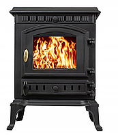 Опалювальна чавунна піч камін для дому на дровах окремостояча з конфоркою ATENA BLACK ЕКО - 9 кВт