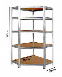 Металевий кутовий стелаж 180x30x90 5 полиць (сірий) AIW69