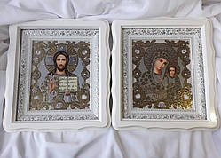 Вінчальна пара ікони (білий кіот)  27х24см