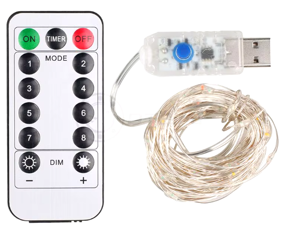 Гірлянда мідний дріт 10 м на USB + пульт (Білий), фото 1