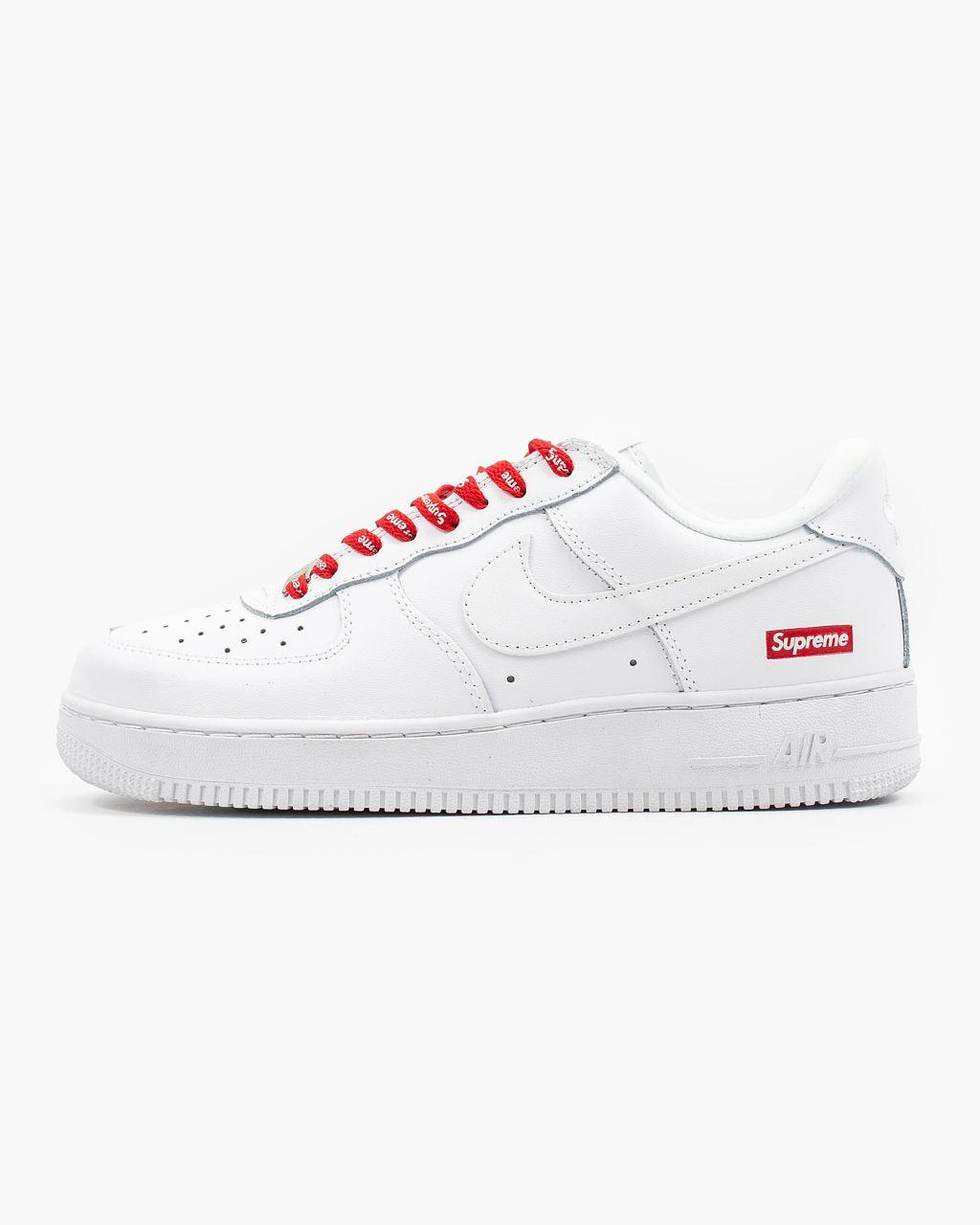 Кросівки Nike Air Force 1 x Supreme Low White / Найк Аїр Форс 1 Суприм Низькі Білі з Червоним