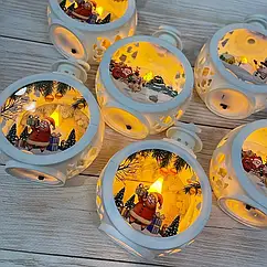 Новорічний нічник свічка/декоративний круглий світильник "Новорічна куля " 12х8.5см, білий