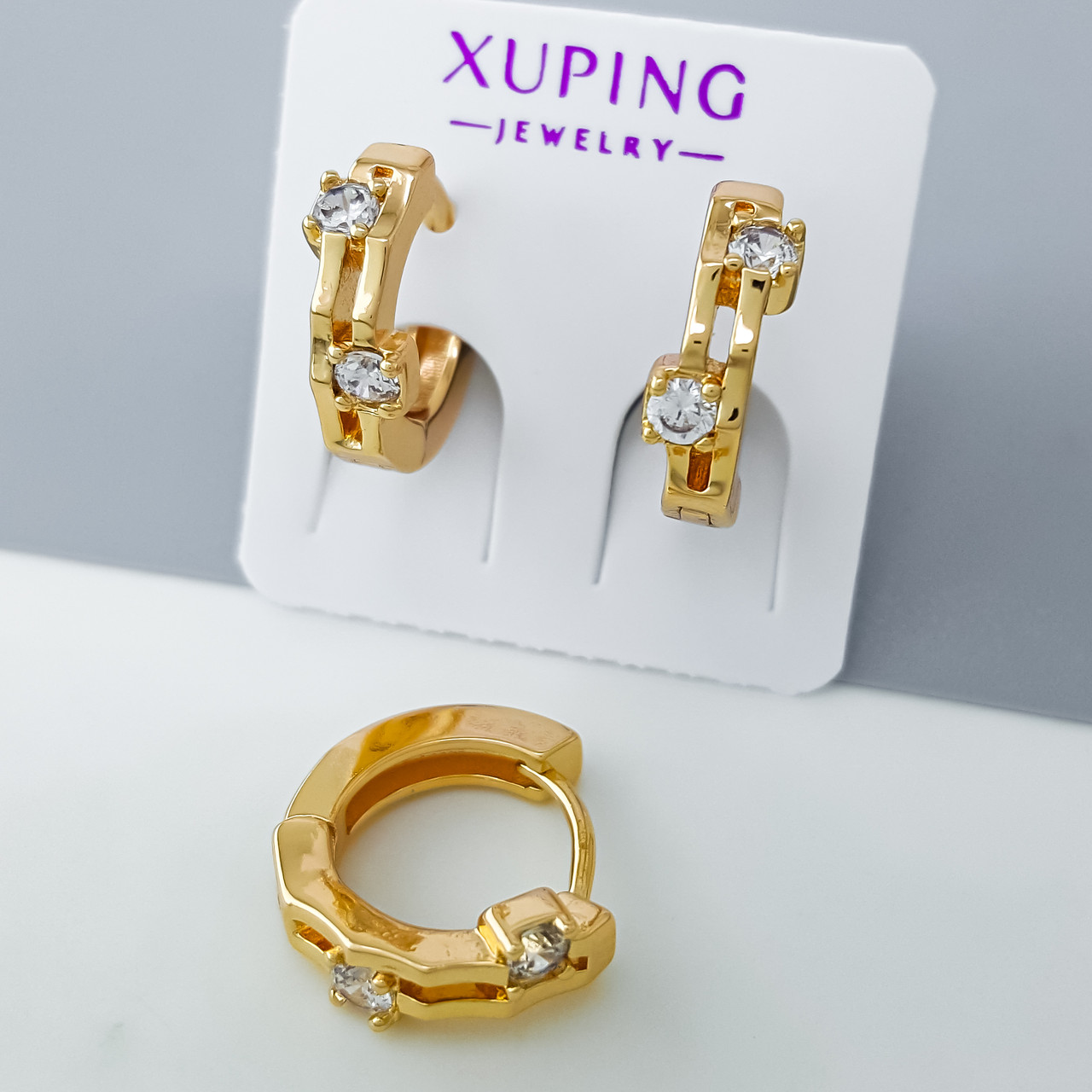 Сережки "Стежинки" зі вставкою каміння, медзолото Xuping позолота 18К