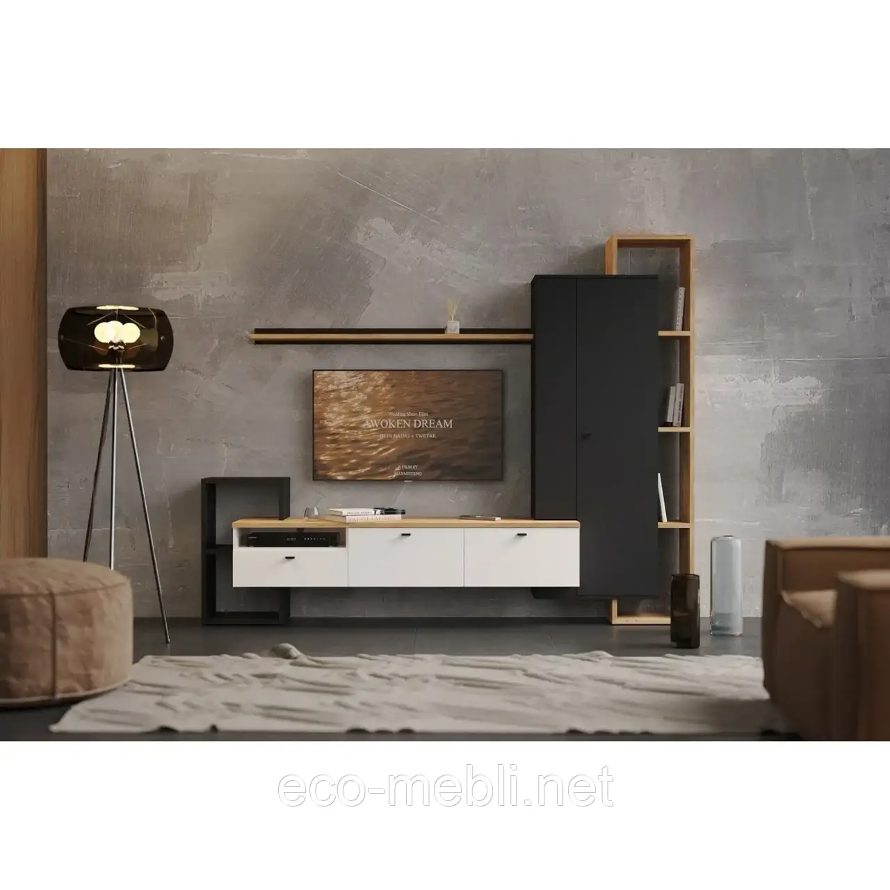 Вітальня Деоніс чорний/німфея альба/дуб золотий крафт, фото 1