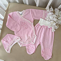 К-м "Немовля" з вишивкою.Боді на запах закриті ручки,повзуни,чепчик Рожевий Інтерлок арт.27082370  Зріст