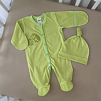 К-м "Веселі їжачки-3" з вишивкою.Чоловічок закриті ручки,шапочка Зелений Кулір арт.27075359  Зріст 50-38(р)