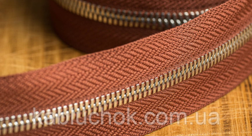 Блискавка No 5 колір коньяк/нікель, металева метрова від 1 м, фото 1