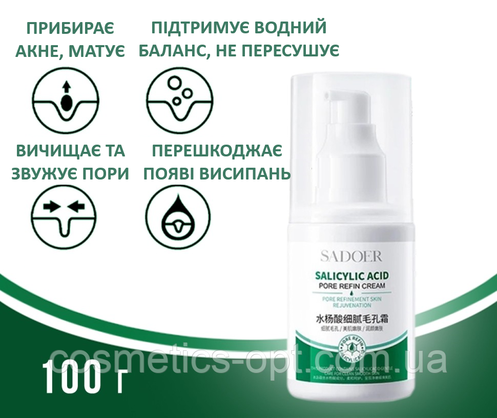 Лікувальний крем проти акне та забитих пор із саліциловою кислотою Sadoer Salicylic Acid Pore Refin Cream, 100 g