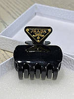 Крабик для волосся Прада металевий чорний зі вставкою-назвою