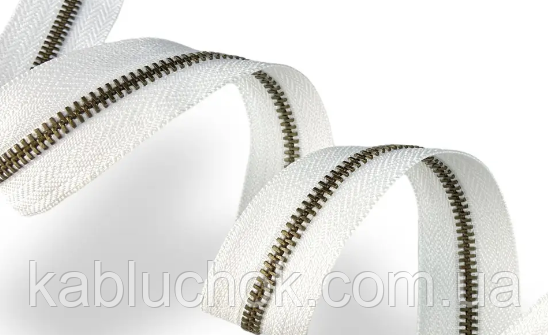 Блискавка No 5 колір білий/антик, металева метрова від 1 м, фото 1