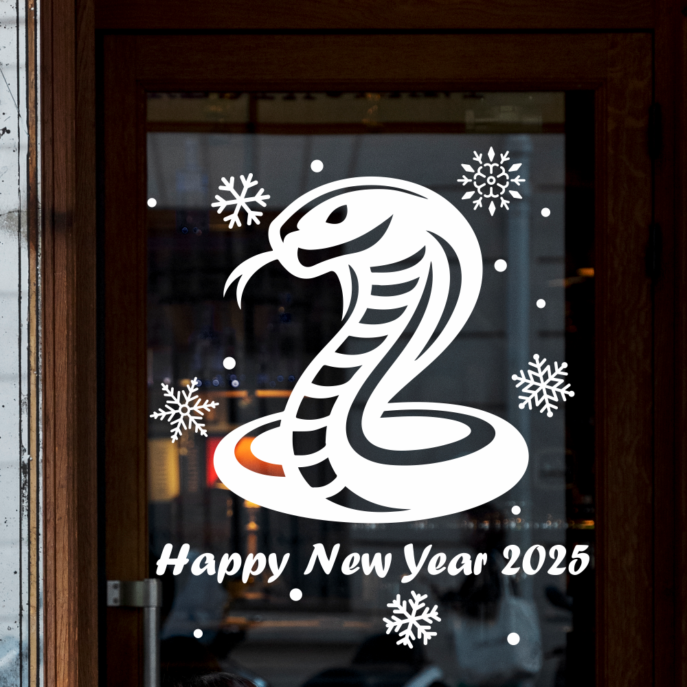 Новорічні ялинки декор Символ року Кобра 2025 змія сніжинки Happy Pocket Білий глянсовий Набір S