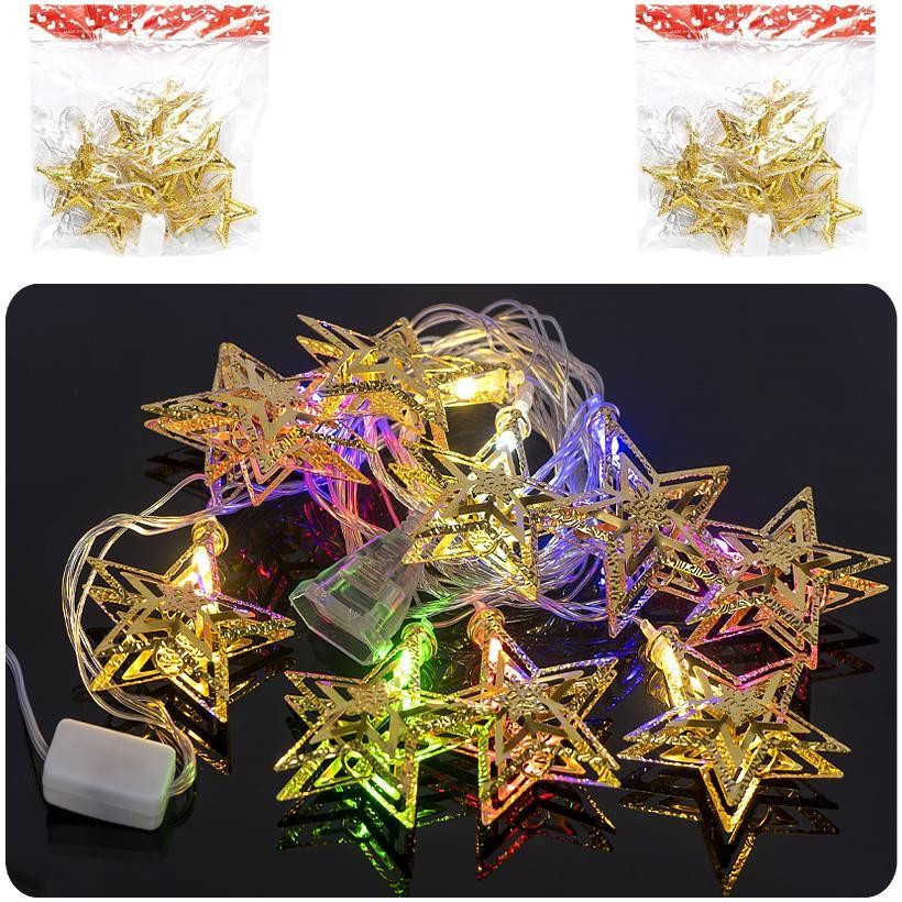Гірлянда електрична Зірки 3D Золото 10шт 3М LED кольорова, фото 1