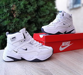 Жіночі зимові кросівки Nike M2K Tekno high winter White Black теплі з хутром високі Найк М2К Текно біло-чорні
