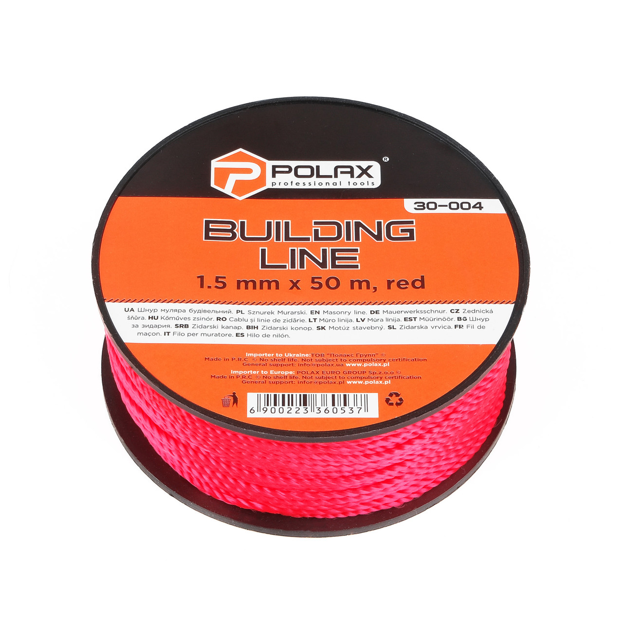 Шнур муляра Polax для будівельних робіт 1,5 мм х 50 м, червоний (30-004), фото 1