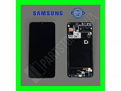 Дисплей Samsung A307 Black А30s 2019 (GH82-21190A) сервісний оригінал у зборі з рамкою (переклеєне скло з