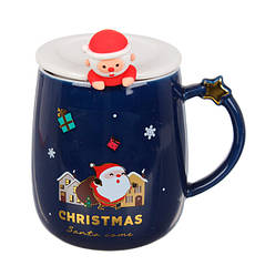 Кружка новорічна "Санта", 420 мл., кераміка., колір - синій
