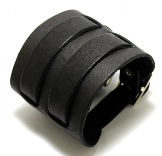 Чоловічий широкий браслет "Aviator Cuff" із двома пряжками з натуральної шкіри, фото 1