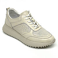 Жіночі шкіряні кросівки бежевого кольору на шнурівці з перфорацією Sergio Billini 1061-0л. розмір 37