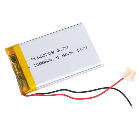 LiPo 1500 mAh, 3,7V, 6x37x59мм LiPower акумулятор літій-полімерний PL603759, фото 1
