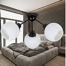 Чорна стельова люстра з білими кулями на 3 лампи Triple Globe  (61-X1005F-5 BK+WH (120)), фото 4