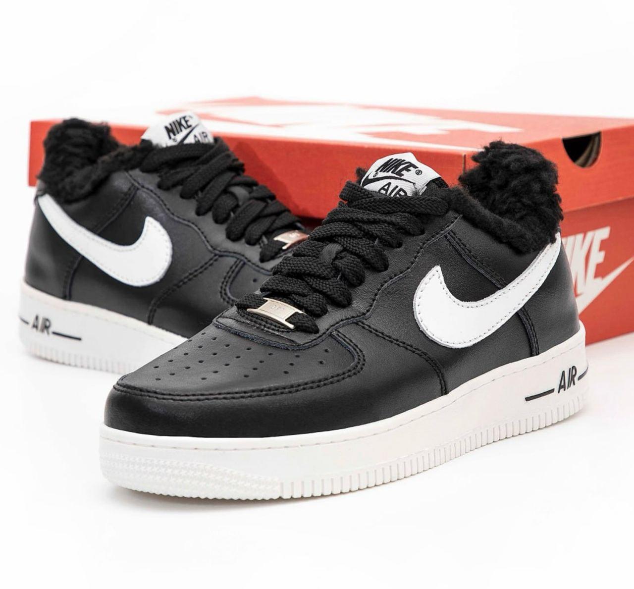 Зимові чоловічі кросівки Nike Air Force low Winter Black низькі Найк Форс чорні з хутром кросівки зимові