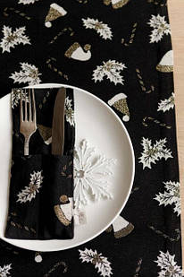 Новорічний чохол для столових приборів Шапочки на чорному