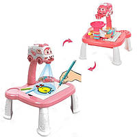Столик з проектором для дівчинки та конструктор, 2в1 (рожевий столик 31х13х25 см, 3 диски, фломастери, конструктор) J 9002