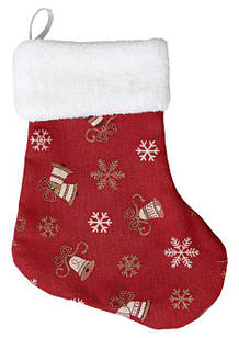 Декоративний новорічний чобіток Дзвіночки на червоному