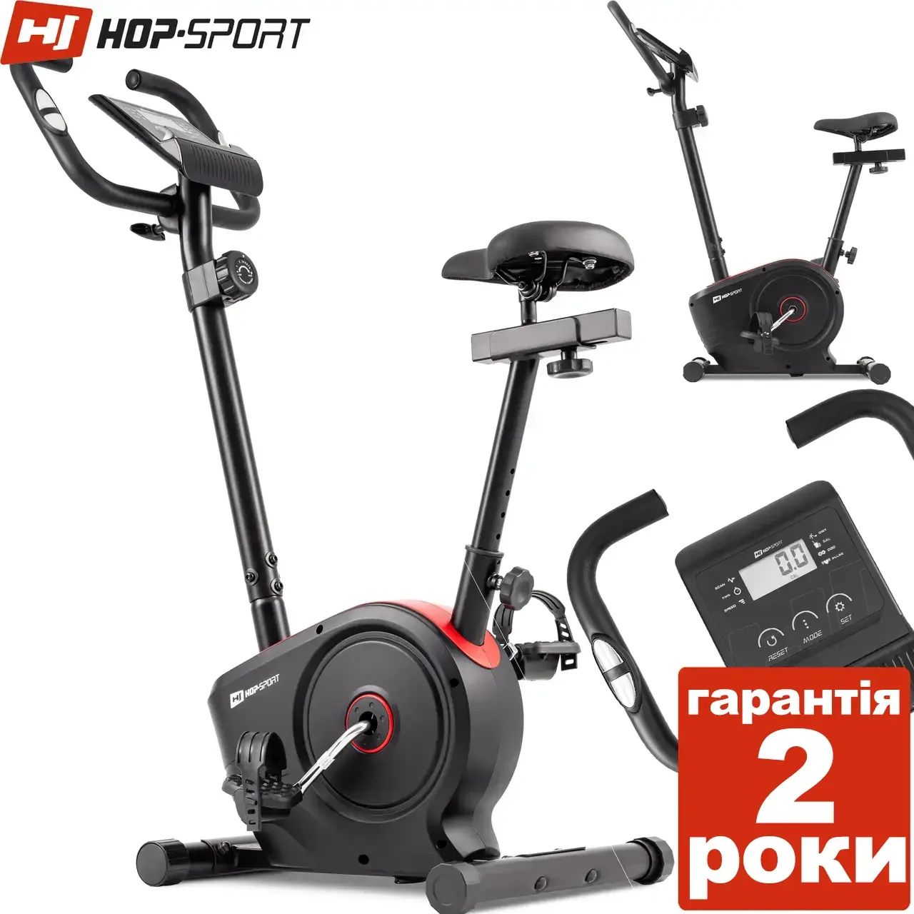 Велотренажер магнітний Hop-Sport HS-2050H Sonic чорно / червоний. До 120 кг. Маховик 7 кг.. З монітором