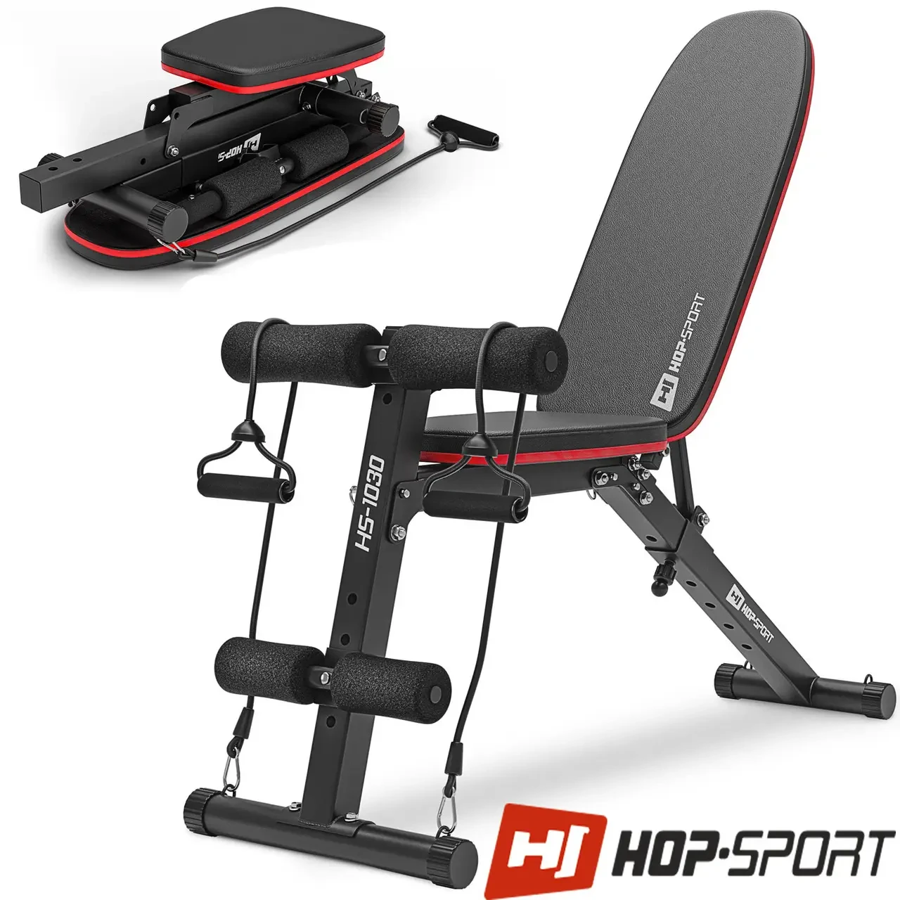 Лавка тренувальна Hop-Sport HS-1030 з фіксатором для ніг. розміри сидіння: 31 см x 25 см, Для дому