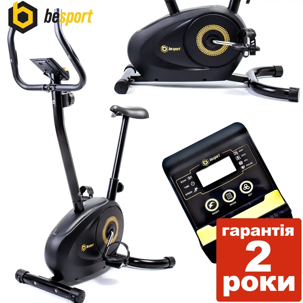 Велотренажер магнітний Besport BS0201B WINNER.До 110 кг. Чорно-жовтий. Вертикальний. З монітором