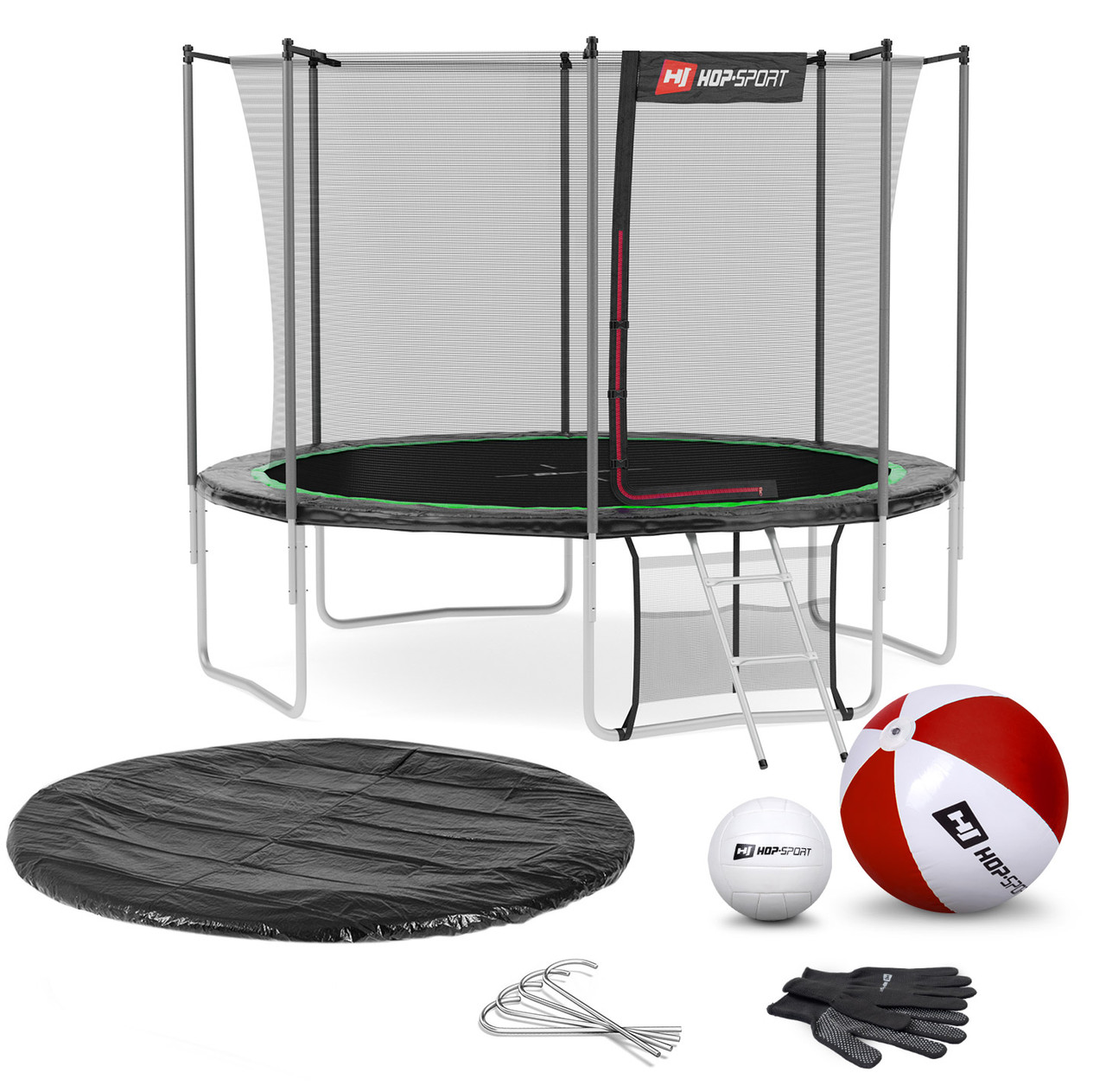 Батут Hop-Sport 10ft (305 см) чорно-зелений із внутрішньою сіткою (4 ноги). Для дома з сіткою