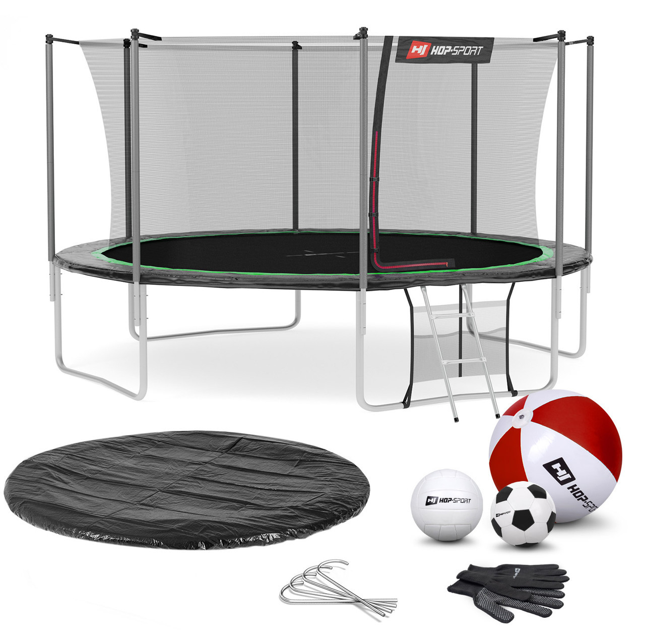 Батут Hop-Sport 14ft (427 см) чорно-зелений із внутрішньою сіткою. Для дома з сіткою