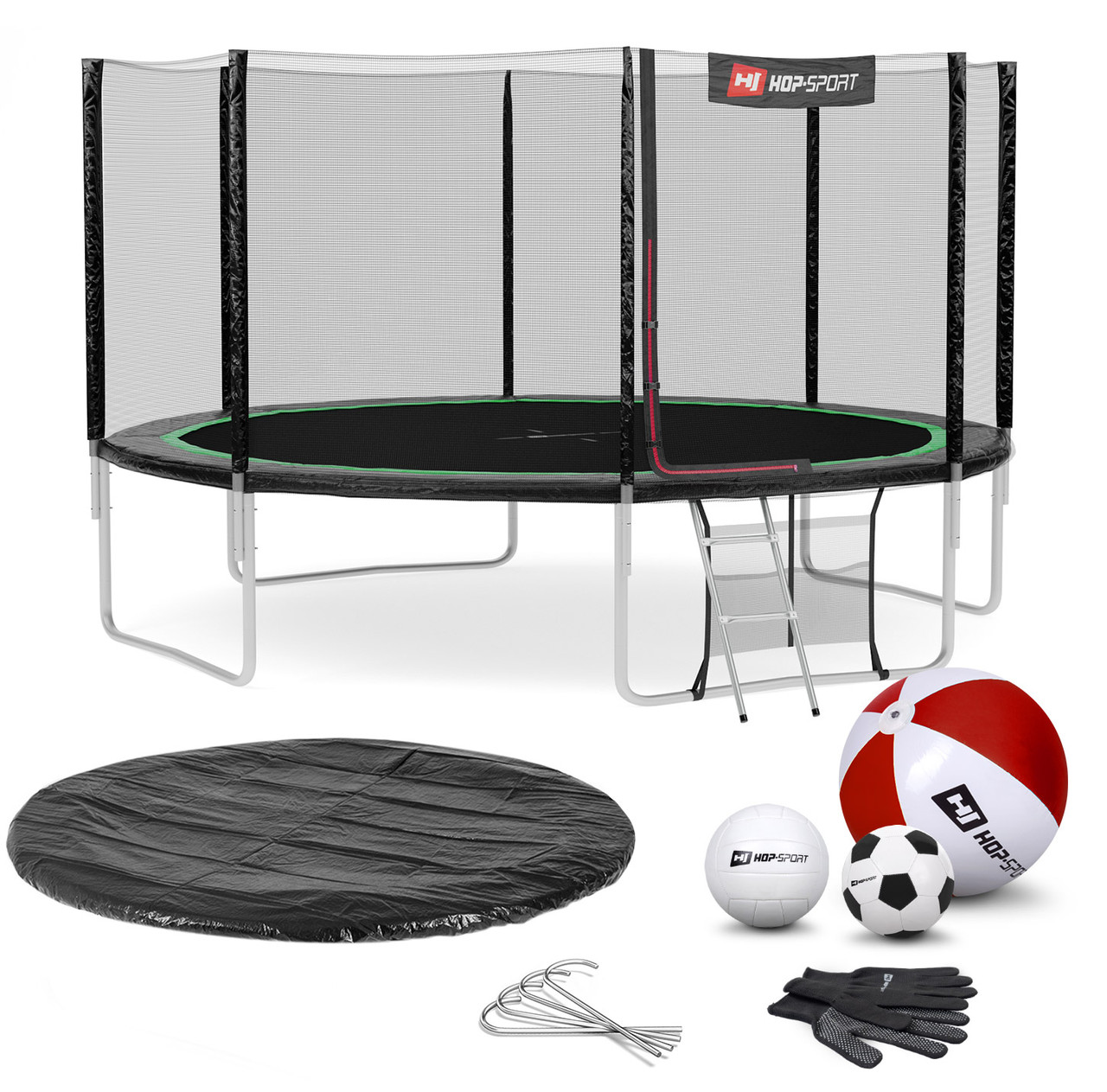 Батут Hop-Sport 14ft (427 см) чорно-зелений із зовнішньою сіткою. Для дома з сіткою