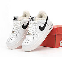 Чоловічі зимові кросівки Nike Air Force 1 Low Winter All White Black Найк Аїр Форс білі шкіра хутро, фото 5
