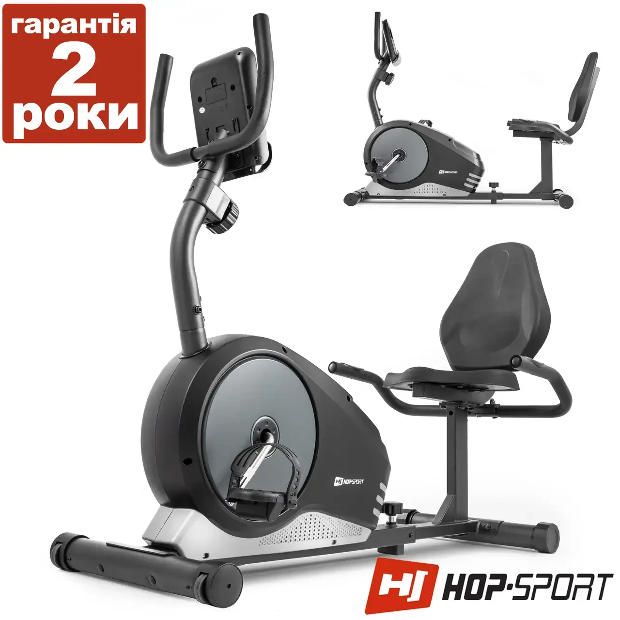 Горизонтальний велотренажер HS-040L Root чорно-сріблястий — model 2020. З монітором