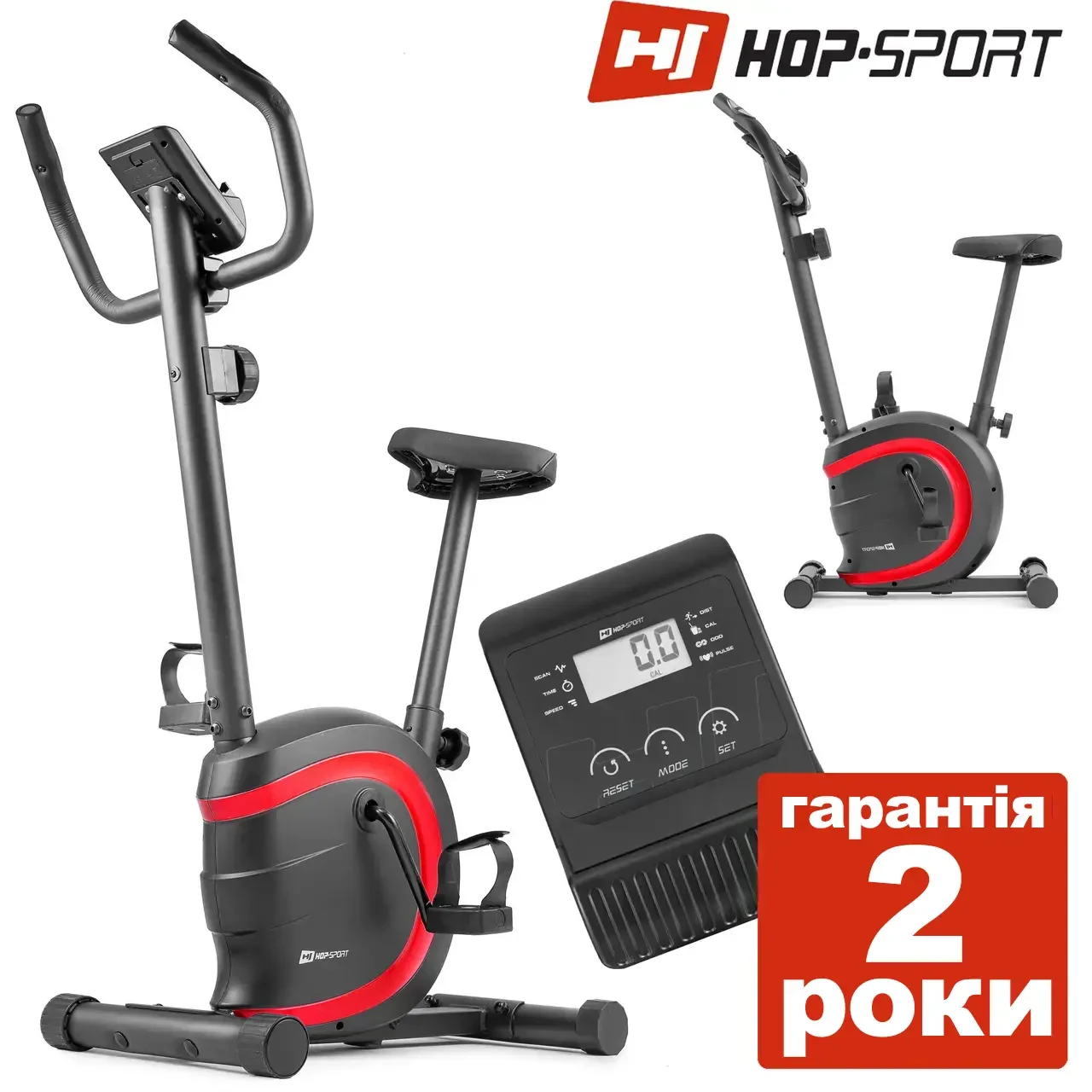 Велотренажер магнітний вертикальний Hop-Sport HS-015H Vox червоний. З монітором