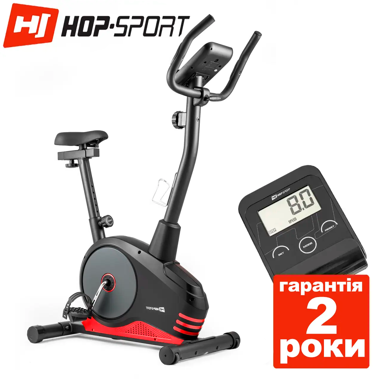 Велотренажер Hop-Sport HS-2080 Spark чорно-червоний Магнітний. Германії. До 120 кг.. З монітором
