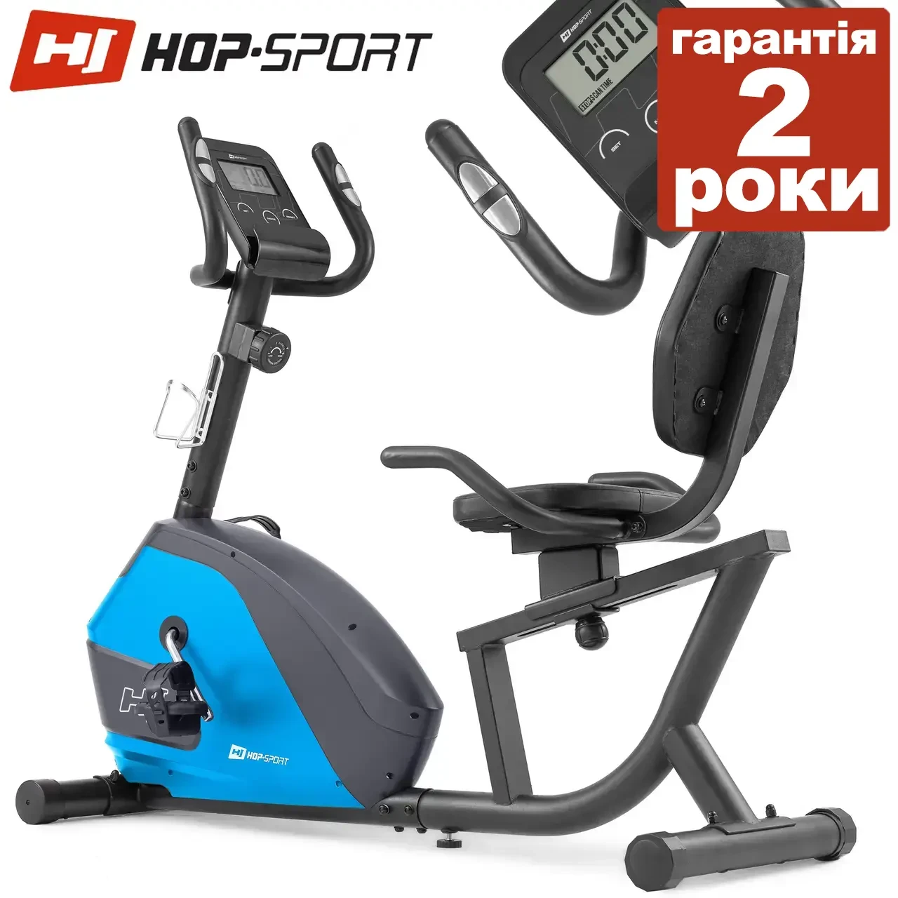 Горизонтальный велотренажер Hop-Sport HS-035L Solo синій до 135 кг.. З монітором