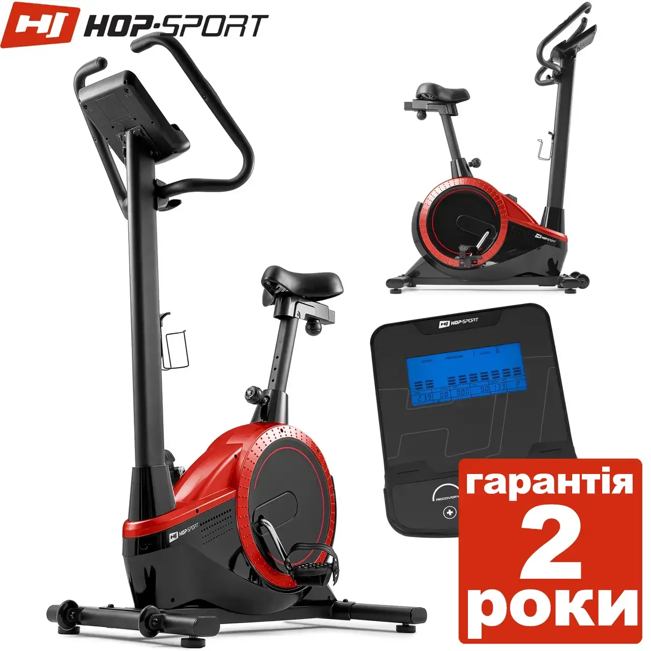 Велотренажер електромагнітний Hop-Sport HS-060H Exige чорно-червоний. До 150 кг. Гарантія 24 міс.. З монітором
