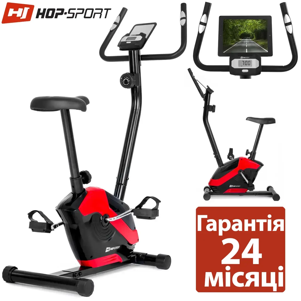 Велотренажер магнітний вертикальний Hop-Sport HS-045H Eos червоний. З монітором
