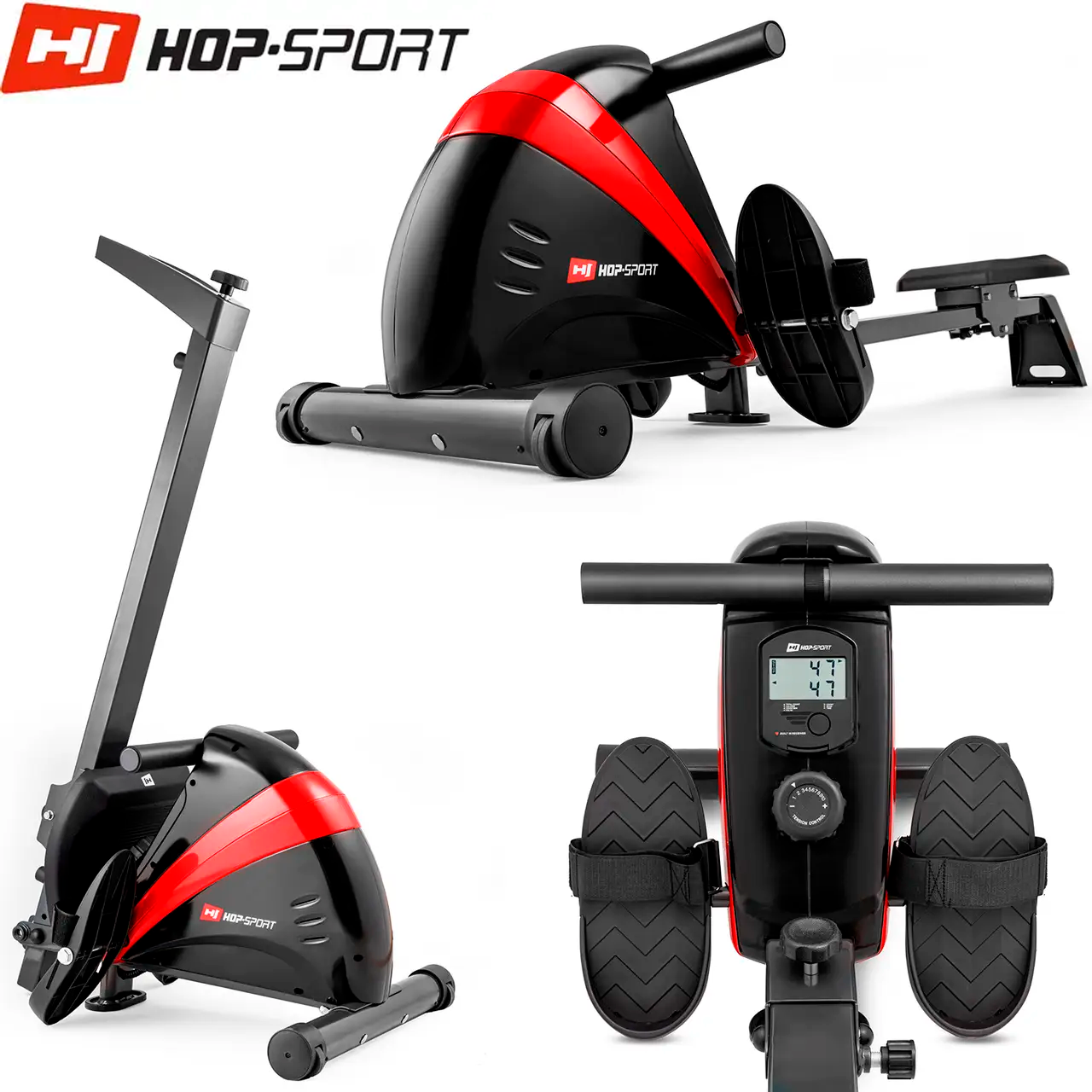 Гребний тренажер HS-030R Boost Red. Маховік 9,5 кг. До: 120кг. 10 рівнів навантаження. Для дому