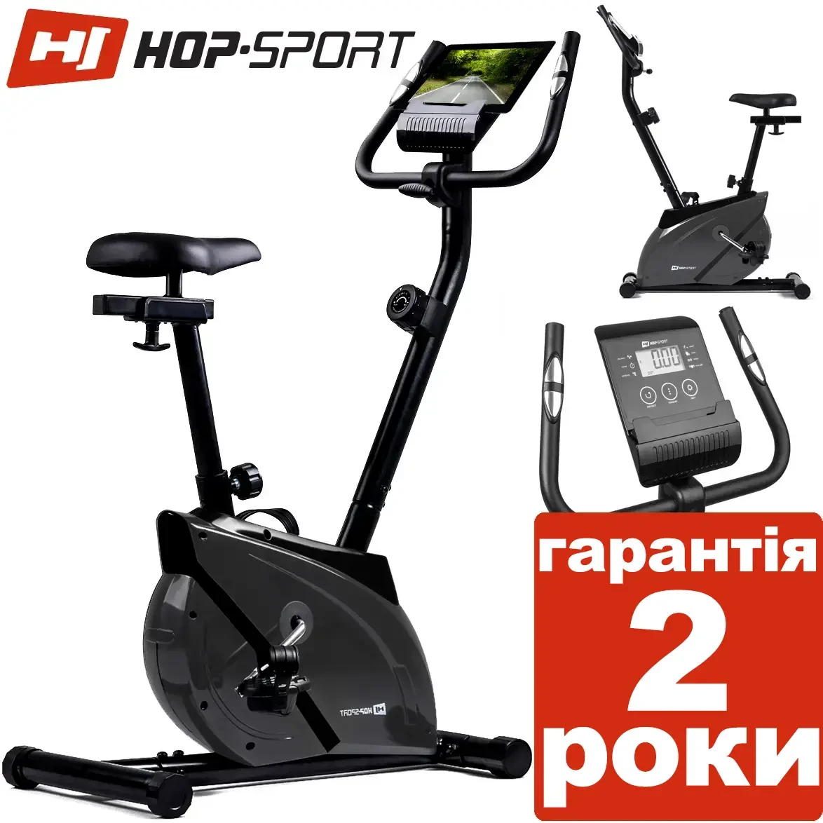 Магнітний велотренажер Hop-Sport HS-2070 Onyx red до 120 кілограмів. Вертикальний. Німеччина. З монітором