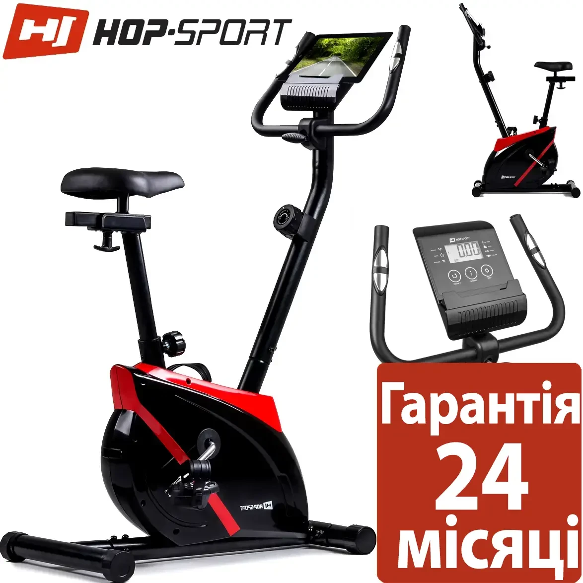 Магнітний велотренажер Hop-Sport HS-2070 Onyx red до 120 кілограмів. Вертикальний. Німеччина. З монітором