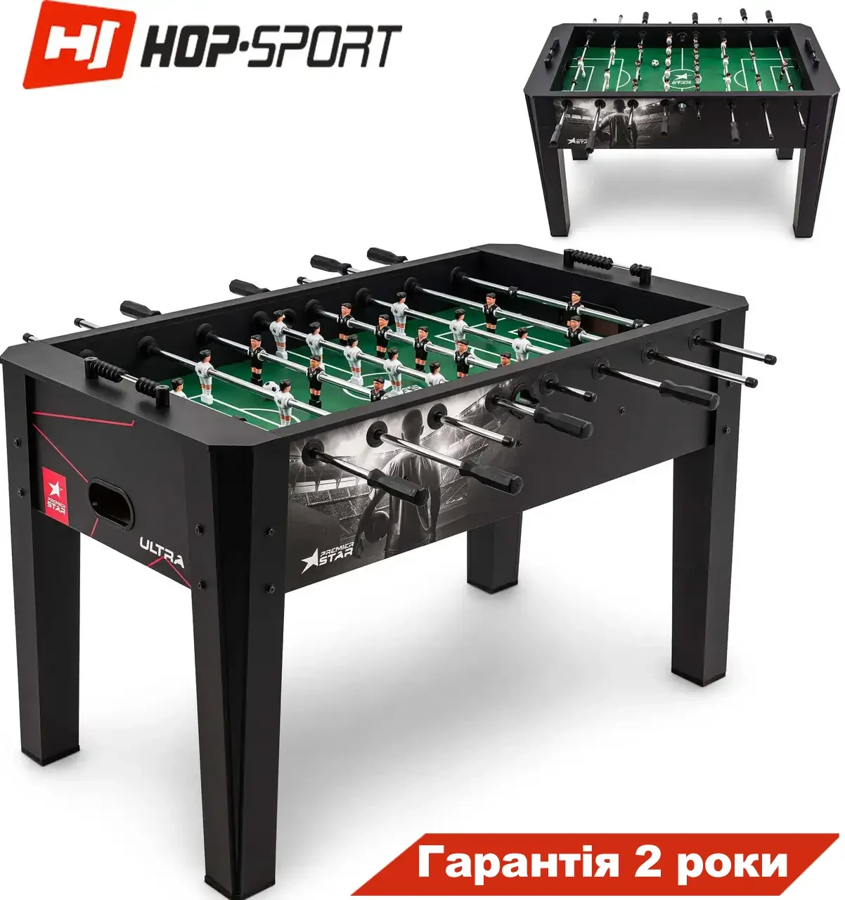 Настільний футбол Hop-Sport Ultra чорний. Гарантія 2 роки. Великий