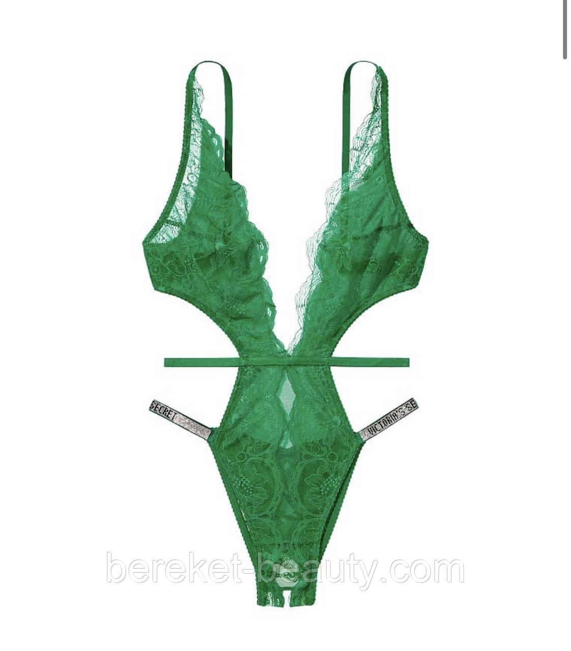 Боді Victoria's Secret Shine Strap Lace Crotchless Teddy (Green), S