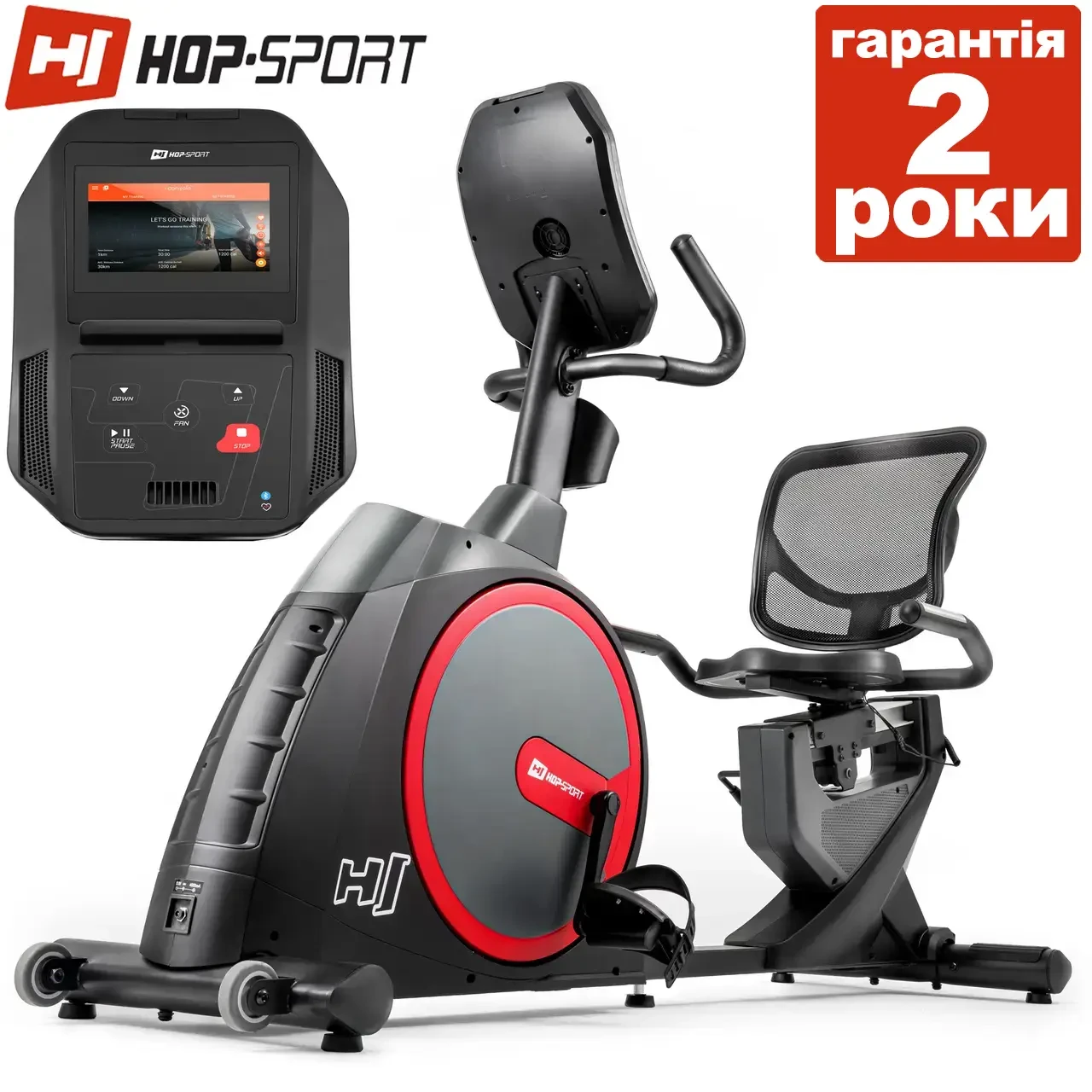 Горизонтальний велотренажер Hop-Sport HS-300L Canion електронмагнітний до 160 кг. Маховик 24 кг.. З монітором