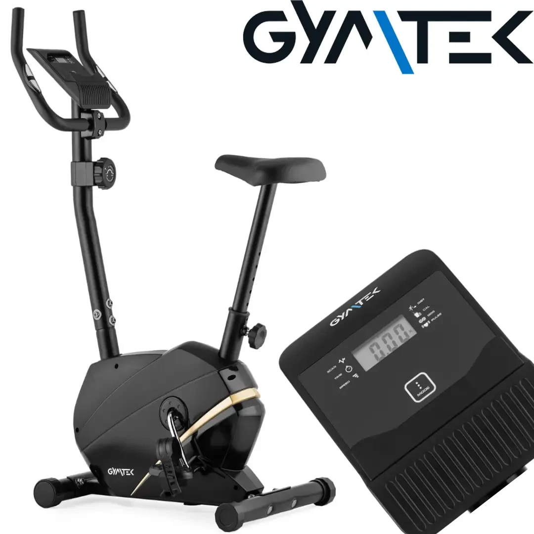 Велотренажер магнітний Gymtek XB800. До 125 кг. Чорно-золотий. Вертикальний.. З монітором
