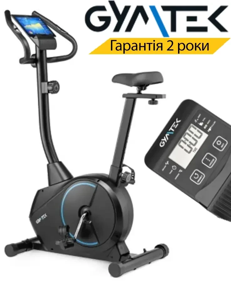 Велотренажер магнітний Gymtek XB1500. До 135 кг. Чорно-Синій. Вертикальний.. З монітором