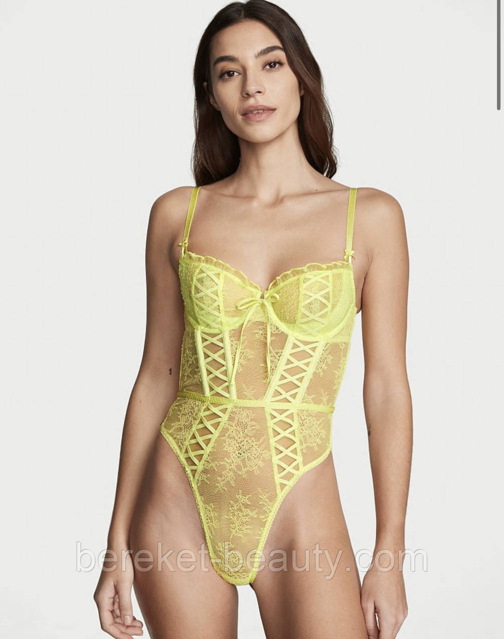 Боді Victoria's Secret Wicked Unlined Lace-Up Teddy (Lime Citron), M